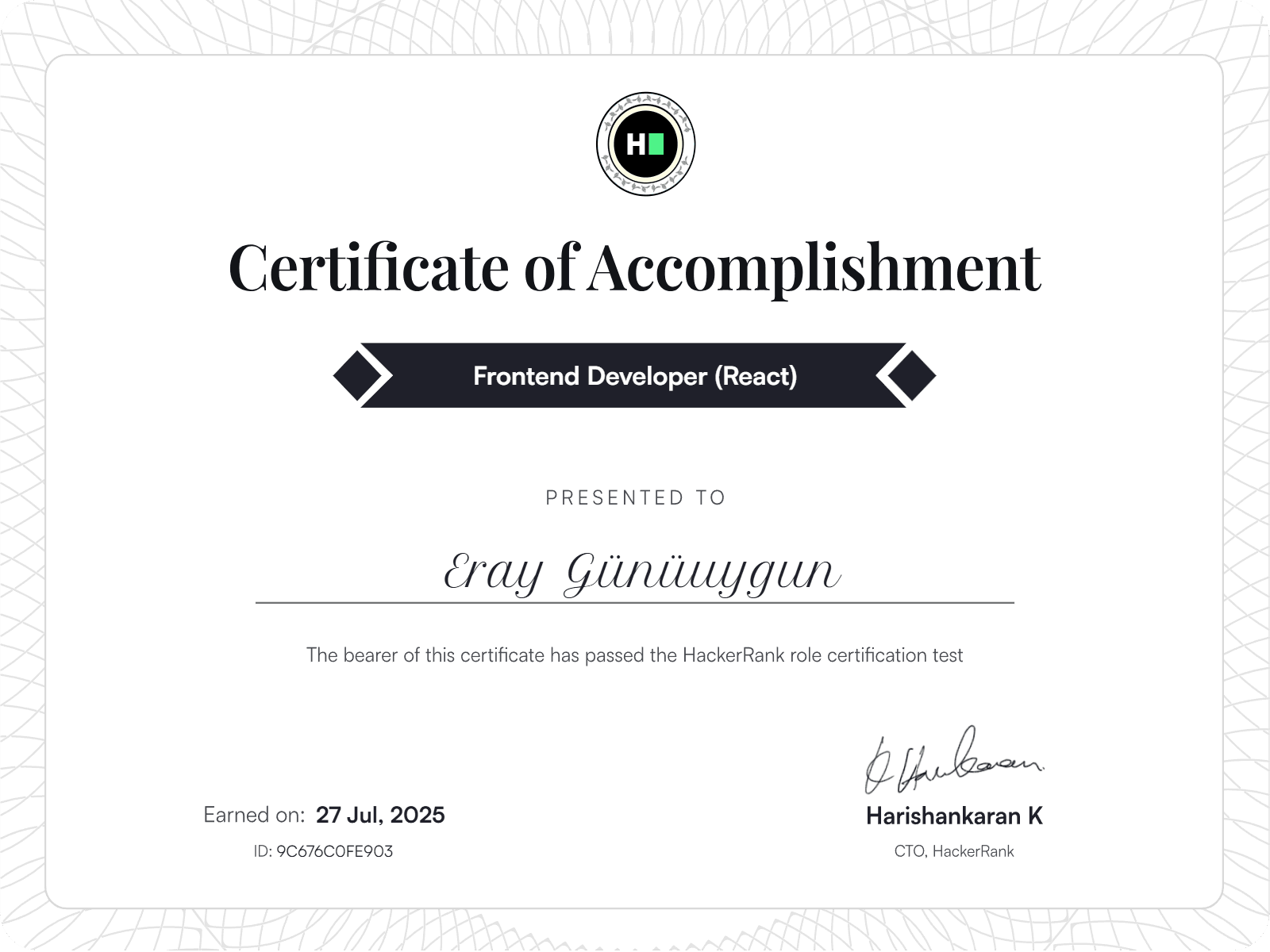 Frontend Developer (React) Certificate